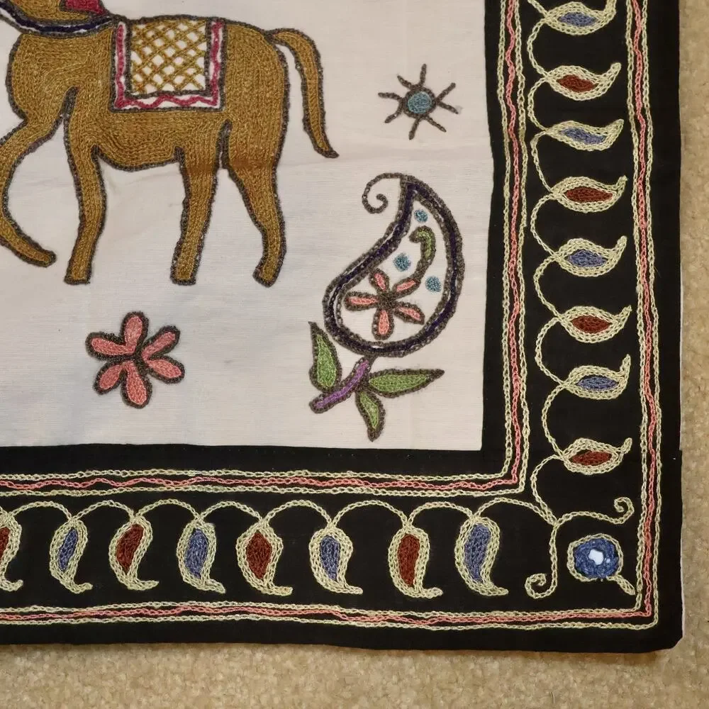 Indian Hand Embroidered Mirror Work Table Runner Wall Hanging Textile